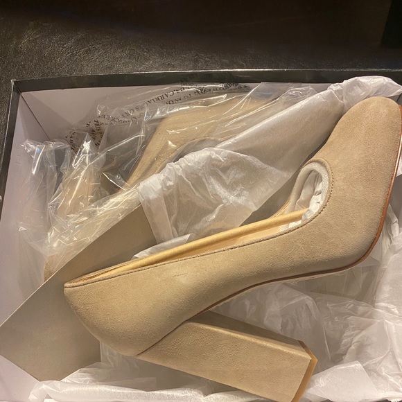 Boutique 9 Block Heel Suede Pumps (Oatmeal Color) - Picture 1 of 9
